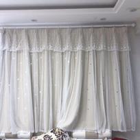 2PCS Finished Curtain Princess Style Ins Blackout Bedroom Hook Curtain Hollow Out Star Cloth Gauze Bay Window Curtain W150*H270cm*2pcs rožinė