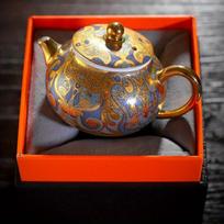 1pc 24k Golden Tea Pot Master Handmade Dunhuang Tangka Gilded Pot Household Gift Tea Set High Grade Kung Fu Tea Set Single Pot 24k Golden - Bodo Morrogo Pot gray