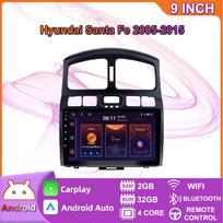 Android Carplay Automobilio Radijas Multimedija Vaizdo Grotuvas Navigacija GPS Hyundai Santa Fe 2005-2015 2din Galvos Vienetas 4+64GB 2+32GB black