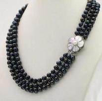 3 Row 7-8mm Black Freshwater Pearl Necklace gray