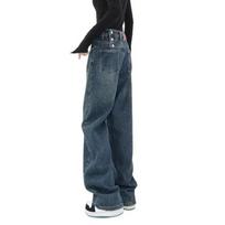 Women's Blue Jeans Baggy Vintage Aesthetic Cowboy Pants Harajuku Straight Wide Denim Trousers Y2k 2000s Trashy Oversize Clothes S mėlyna