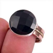 Natural Black Onex Gemstone Two Tone 925 Sterling Silver Jewelry Ring S.8 Q2W30