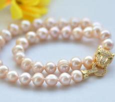 NEW Natural breeding freshwater  pink pearl 9-10MM 18  leopard head clasp