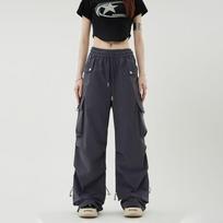Streetwear Pavasario Vasaros Kargo Kelnės Moterims 2024 Naujos Kasdienės Didelės Kišenės Vienspalvės Tiesaus Kirpimo Moteriškos Kelnės S pilka