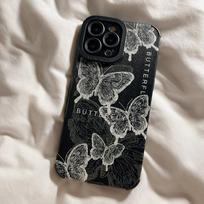 Fashion Retro Butterfly Case For iPhone 15 Pro Max 14 Pro 13 Min 12 11 X XS XR 7 8 Plus SE Luxury Silicone Shockproof Full Cover For iPhone 13 Pro black