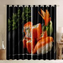 Funny Sushi Print Thick Blackout Curtains for Kids Living Room Bedroom Window Drape Right Biparting Open Drapes 2Pieces W50H130(CM)x2&Hook blue