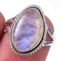 Natural Rainbow Moon Stone Gemstone Handmade 925 Sterling Silver Ring S.6 m7I16 gray