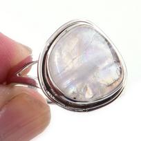 Natural Rainbow Moon Stone Gemstone Handmade 925 Sterling Silver Ring S.7 b3E82 gray