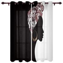 African Women Apron Ceramic Cartoon Window Curtains Bedroom Kitchen Decor Curtain Panel Window Curtains for Living Room 135W x 60H(cm)