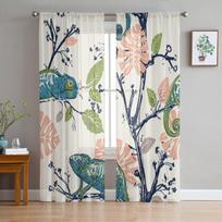 Chameleons And Plants Tulle Curtains For Living Room Sheer Curtain Bedroom Veil Organza Decorative Window Treatments 135W x 114H(cm) white