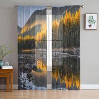 Snow capped Mountain Siberia Luxurious Chiffon Sheer Curtains for Living Room Bedroom Decoration Window Voiles Tulle Curtain 135W x 114H(cm)