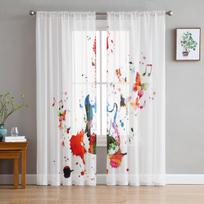 Colorful Music Guitar Sheer Curtains for Living Room Transparent Tulle Window Treatments Bedroom Kitchen Home Decor Veil Drapes 135W x 114H(cm) white