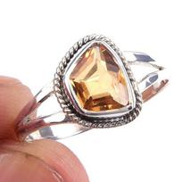Natural Citrine Gemstone Handmade 925 Solid Sterling Silver Ring Size 9 i4P84 beige