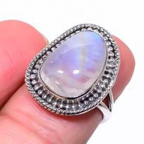 Natural Rainbow Moon Stone Gemstone 925 Sterling Silver Jewelry Ring Size 6 O6J40 gray