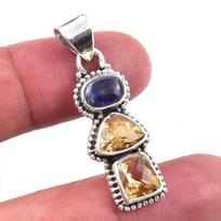 Natural Citrine,Kyanite Gemstone 925 Solid Sterling Silver Pendant 1.50'' F5k88 pink