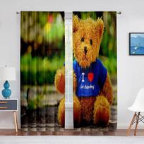 Funny Teddy Bear Holding A Gift Box Love Hearts Sheer Curtains for Living Room Bedroom Kitchen Decor Window Voiles Tulle Curtain 1 PCS W100XH250cm&Grommet Top brown