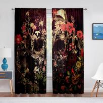 Skull Floral Skeleton Colorful Flowers Sheer Voile Curtain for Living Room Bedroom Drape Kitchen Window Chiffon Tulle Curtain 1 PCS W100XH250cm&Rod Pocket brown