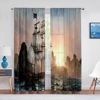 Pirate Ship Nautical Fantasy Ocean Starry Sky Tulle Curtains for Living Room Bedroom Kitchen Window Chiffon Sheer Curtain Blinds 1 PCS W100XH250cm&Rod Pocket