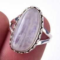 Natural Rainbow Moon Stone Gemstone Handmade 925 Sterling Silver Ring S.6 m7L38 gray