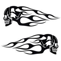 2Pcs Universal Motorcycle Gas Fuel Oil Tank Skull Flame Badge Decal Sticker balta