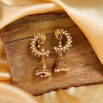 „Estele“ paauksuoti dizainerio sukurti dramblio auskarai tradicinio Jhumka stiliaus moterims su perlais brown