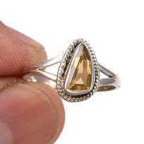 Natural Citrine Gemstone Handmade 925 Sterling Silver Jewelry Ring Size 6 C2L77 beige