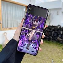 Luxury Case For Samsung Galaxy Z Flip 4 3 5G Black PC Hard Phone Cases Fashion Back Cover ZFlip Funda Game Genshin Impact Shell Samsung Z Flip 4 5G