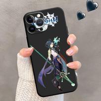 TPU Soft Phone Case for iPhone 12 13 Mini 14 Plus XR XS X 7 8 6S SE 11 Pro Max 13Mini XS Max 6 Luxury Black Genshin Impact iPhone 14 gray