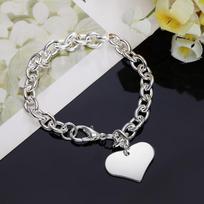925 Sterling Silver Smooth Heart-shaped Pendant with Lobster Clasp Bracelet Wedding Fashion Jewelry 20cm white
