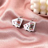 Simple Personality and Creative Handmade Funny Playing Card Earrings Jewelry Metal Cold Wind Accessories balta