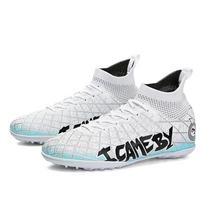 Football Shoes 31-48 Men's High-top Football Boots Large Size Long Nails Leather Boys Soccer Shoes 32 balta
