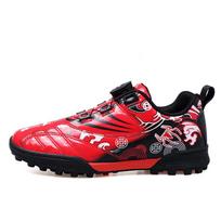 Football Shoes 28-39 Children's High-quality Rotating Buttons Football Football Children's Patent Leather Art Format Lawn Training Football Boots 28 raudona