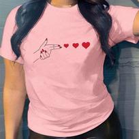 Fashion Women O-neck Short Sleeves T-shirt Launch Love Print T Shirt Funny Casual Summer Female Tee Shirt XS rožinė