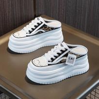 8cm Air Mesh Women Casual Platform Wedge Shoes High Brand Chunky Sneaker Fashion High Heel Slippers Sandals Summer Bling 36 balta
