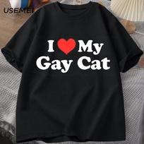 Aš myliu savo gėjų katę Marškinėliai Vyriški trumpomis rankovėmis T-shirt Atsitiktiniai LGBTS Pasididžiavimo T-shirt Dydžio perteklius Medvilniniai vasariniai spausdinti T-shirt Drabužiai S juoda