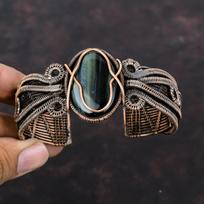 Nellite Bangle Copper Wire Wrapped Gemstone Cuff Bracelet Nellite Jewelry Adjustable Bangle Handmade Bracelet Copper Jewelry Engagement Gift black