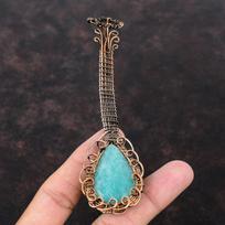 Amazonite Gemstone Pendant Copper Wire Wrapped Pendant Guitar Pendant Copper Jewelry For Gift Handmade Pendant Wrapped Jewelry Healing Stone