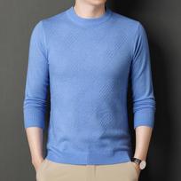 Men's Autumn and Winter Semi-turtleneck Solid Color Base Shirt Imitation Cashmere Sweater Youth Lozenge Jacquard Loose Sweater 4XL blue