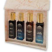 Kvepalai vyrams Dovanų rinkinys 4 x 20 ml Eau De PERFUME ir nuo dėmių apsaugančių kvepalų dovanų rinkinys vyrams Blue Ocean, Club Legend, Imperial Oud ir M.V.P. Vyras 4 x 20 ML brown