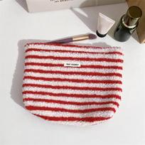 New Colorful Striped Plush Clutch Cosmetic Makeup Bag Portable Make Up Pouch Toiletries Bag Travel Outdoor Makeup Organizer