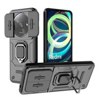 For Xiaomi Redmi A3 A3x Battle Bear Slide Push Window TPU + PC Shockproof Metal Ring Car Magnetic adsorption Stand Back Case Cover Shell For Redmi A3 juoda