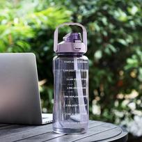 2L Straw Water Bottle Large Capacity Sport Plastic Water Cup Portable Drink Bottle with Time Marker Sports Fitness Drinkware 2000ml