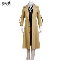 SBluuCosplay Bungo benamiai šunys Dazai Osamu Cosplay kostiumas ilga striukė paltas Helovino kalėdinis kostiumas S gelsvai ruda