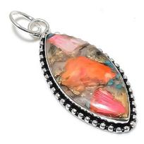 Spiny Oyster Gemstone Handmade 925 Sterling Silver Jewelry Pendant 2.64  O6M74 orange