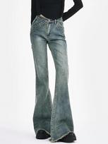 90s Vintage Design Sensibility Fringe Micro Y2k Flare Jeans Women Korean Fashion Spicy Girl Slimming Drag Trousers Retro Long Casual Pants Streetwear 2XL mėlyna