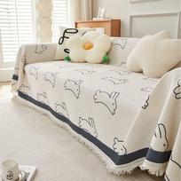 Linen Fabric Sofa Blanket Nordic Style Universal Throw Blankets with Tassel for Living Room Four Seasons Couch Protector 180x130cm beige