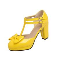 Women's high heels, single shoes, sweet waterproof platform, thick heels, low cut shoes, plus size, versatile sandals 34 geltona