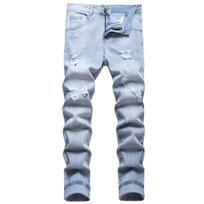 Perforated Elastic Denim Pants With Personalized Hot Stamping And Slim Fit Jeans 28