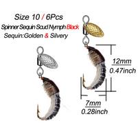 6/12Pcs Spinner Sequin Scud Nymph Scud Lure Fly for Trout Fishing Artificial Insect Bait Simulated Scud Worm Realistic Fishing Lure 6Pcs juoda