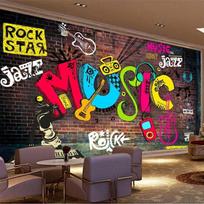 3D Šaunūs Grafiti Tapetai Retro Muzikos Raidės Plytų Sienos Freska Miegamasis Restoranas Ktv Baras Tapetai 200 cm(W) x 140 cm(H)